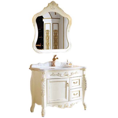 Gabinetes de banheiro personalizados dourados, penteadeira branco marfim de 40 polegadas