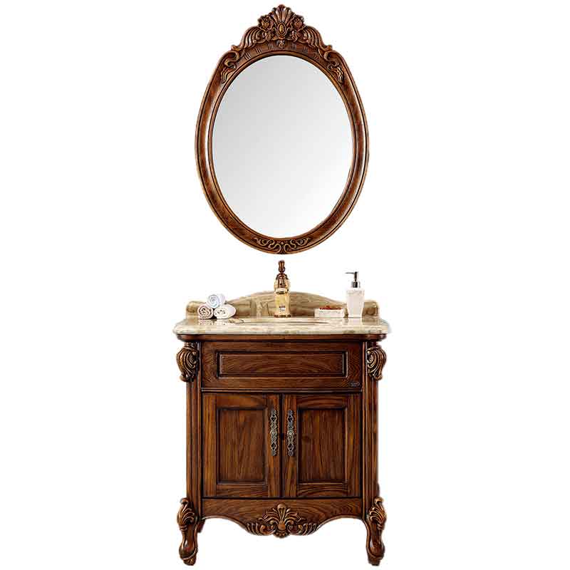 32-inch Red Oak Wood Bathroom Vanity, Antique Bath Vanity Cabinets