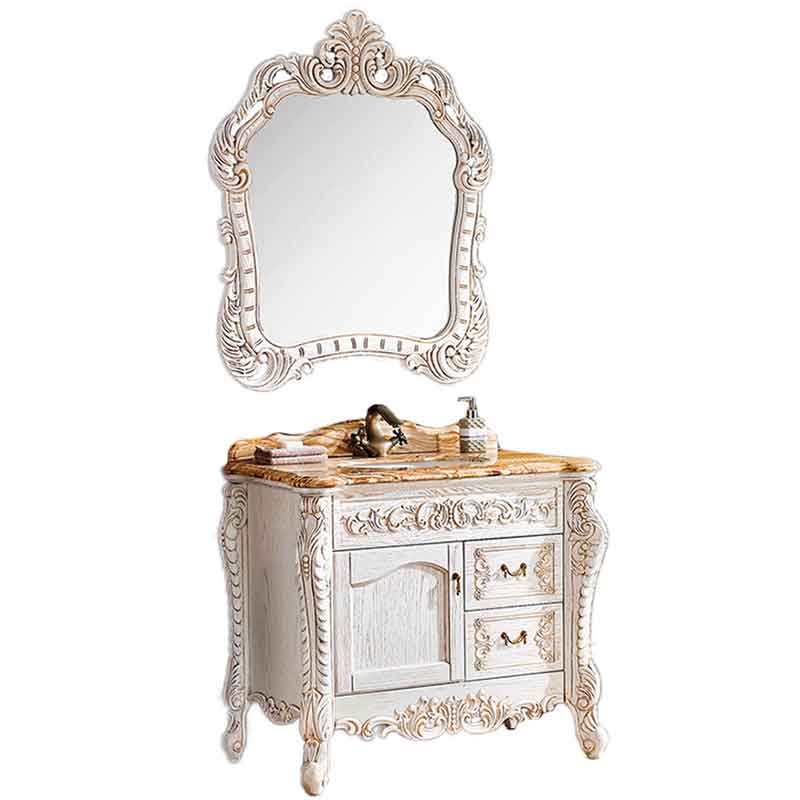 39-inch Antique White Bathroom Vanity Cabinets with Mirror and Top