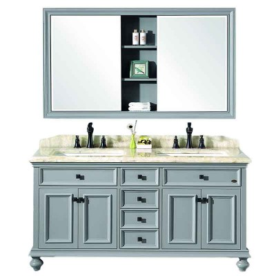 63-pulgada nga Dual Sink Bathroom Vanity, Double Vanity nga adunay mga Marble Tops