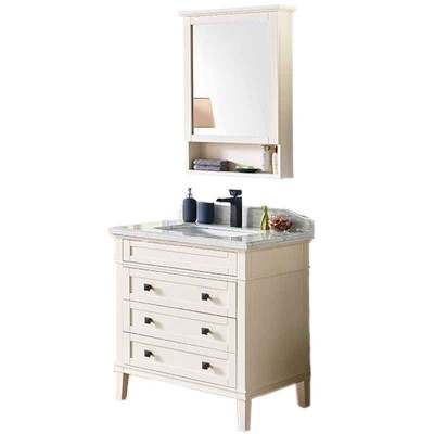 Dolavên Vanity Bathroom Wood 28-inch with Top Mirror and Marble