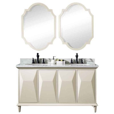 Double Sink Mandi Vanity 60 inci, White Bath Kabinet 2 Mirrors