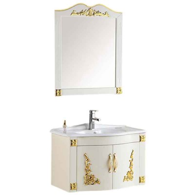 White Wall Hung Kabinet bilik mandi dengan sinki dan cermin 32 inci