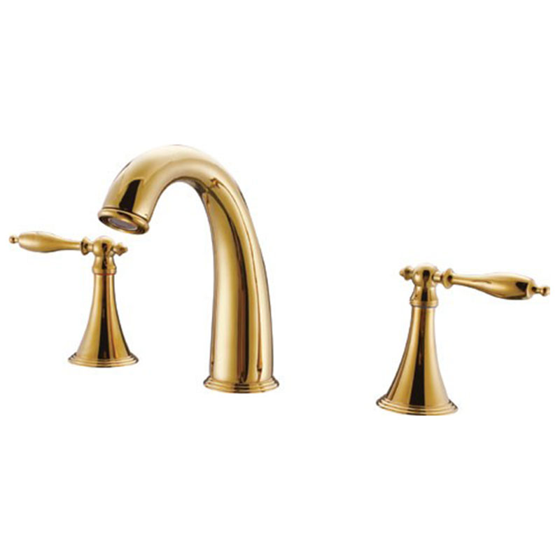 Gold Widespread Bathroom Faucet 2-handle with Pop-up Sink Drain and Supply Lines