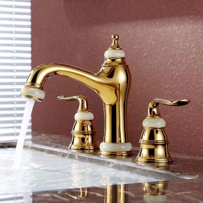 Luxury Gold Bathroom Sink Faucet Dual Handle Widespread