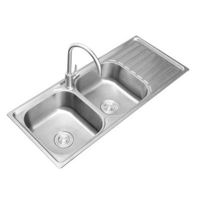 Sink Dapur Double Bowl dengan Drainboard 41 × 18 inci
