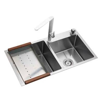 Kitchen Drop in Stainless Steel Sink Double Bowl with Bowl Rack