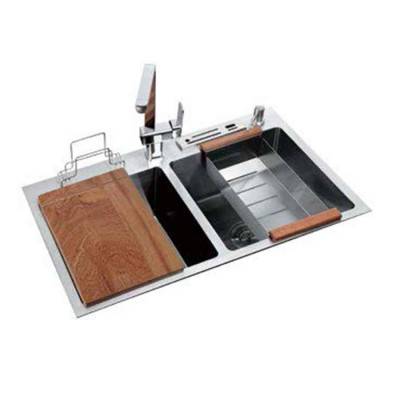 Double Sink Kitchen Handmade 32 x 19 inch with Bowl Rack