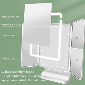 Trifold Vanity USB Rechargeable Mirror with LED Light Strip