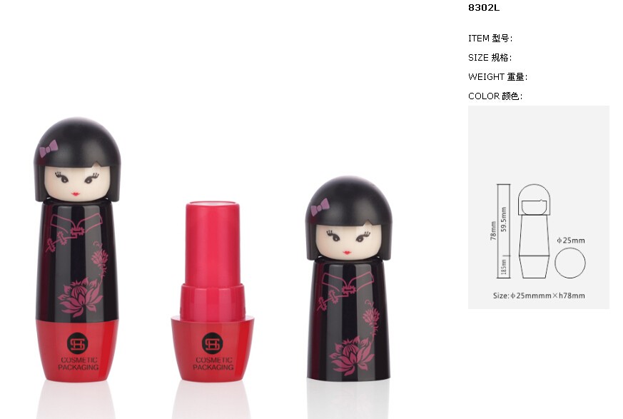 Cute doll shaped plastic lipstick tube bottle.