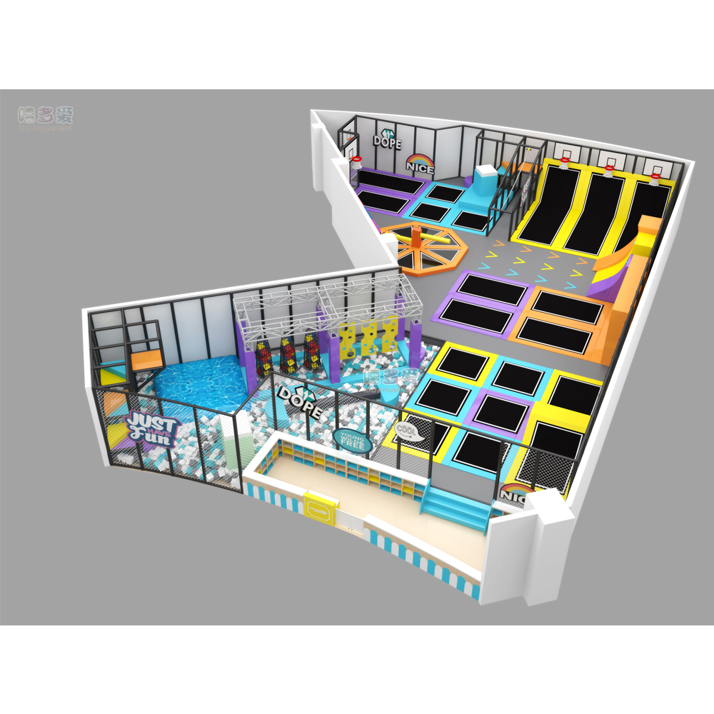 Custom Made Commercial Indoor Playground Fitness Bungee Bed with Ninja Course and Foam Pit for Children Hot Sale Trampoline Park