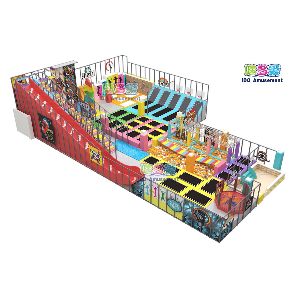 Customized Commercial Indoor Playground Fitness Bungee Bed with Slide Ninja Course Foam Pit for Children Latest Trampoline Park