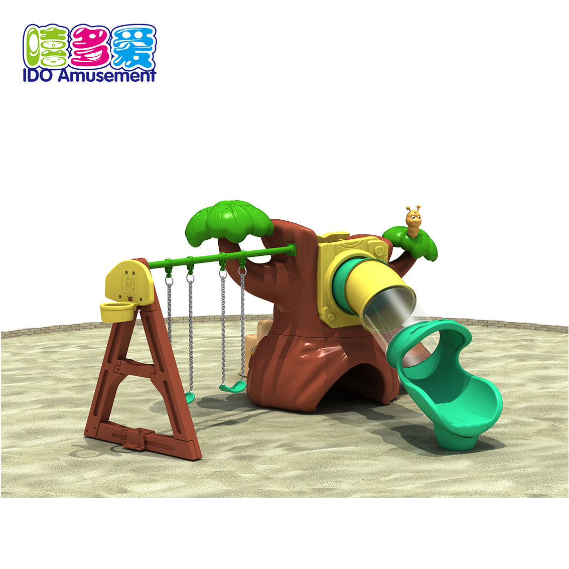 High Quality Wooden Playground Equipment Outdoor – Indoor Plastic Kids Slide With Swing – IDO Amusement