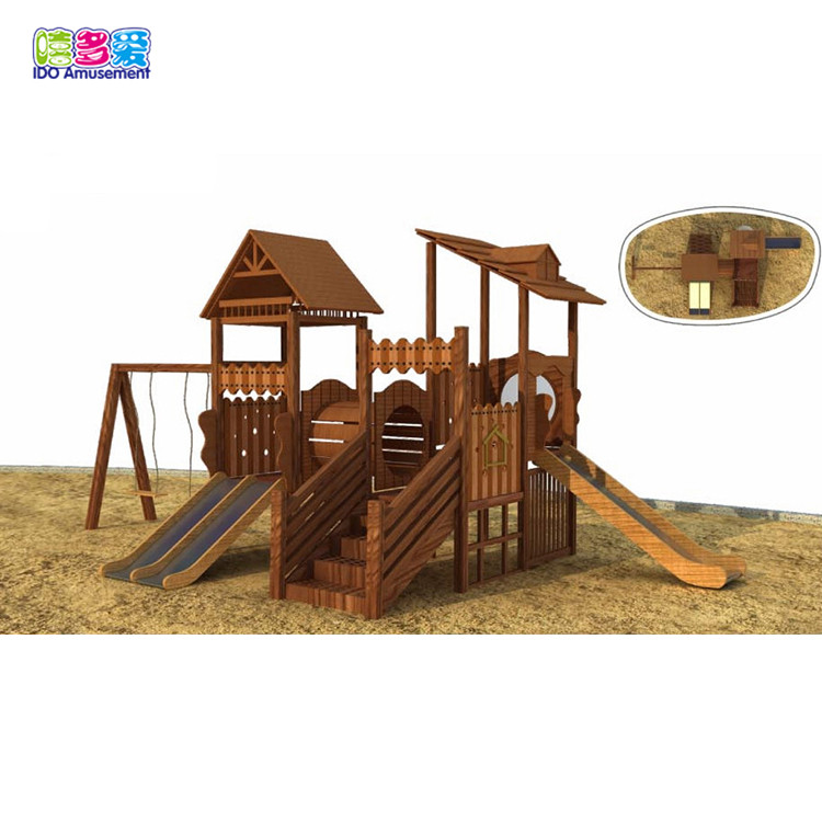 High Quality Wooden Playground Equipment Outdoor – Wooden Playhouse Climbing Frame Swing Set – IDO Amusement