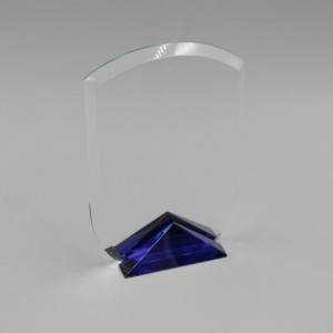 Clear Glass Trophy with Triangle Blue base-GT821720