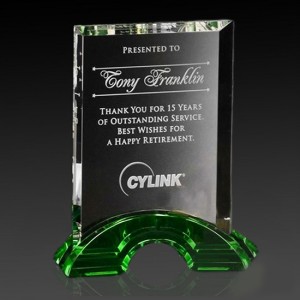 Green arch bridge base crystal trophy