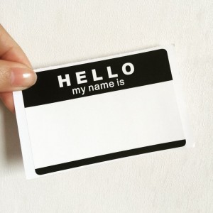 “Hello,My Name Is” Blank Eggshell Sticker – Black
