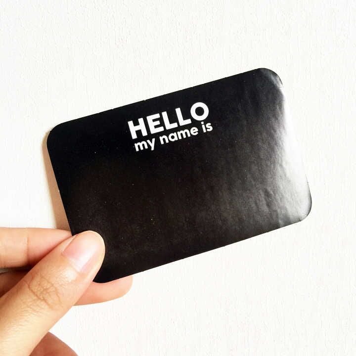 Sexy Black “HELLO,my name is” Blank Eggshell Sticker Featured Image