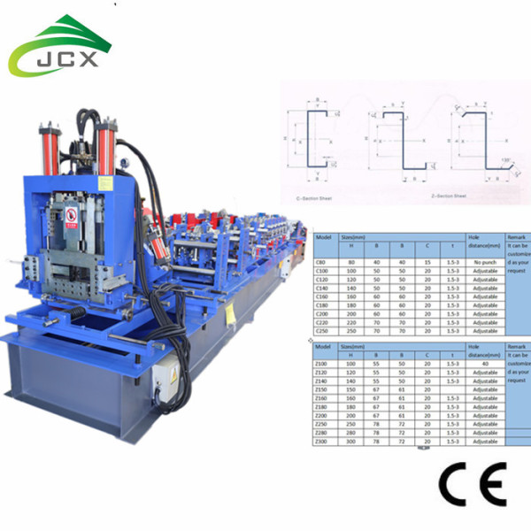 Structure cz purlin roll forming machine