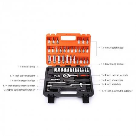 53pcs Combination Tool Set 1/4 Ratchet Wrench Socket Screwdriver Kit with Plastic Toolbox Household Car Repair Hand Tool Set
