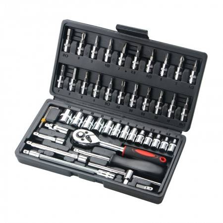 46 Pieces/Set Car Repair Tool Set Household Hand Tool Kit Wrench Screwdriver Socket Carbon Steel Combination Set + Tool Box