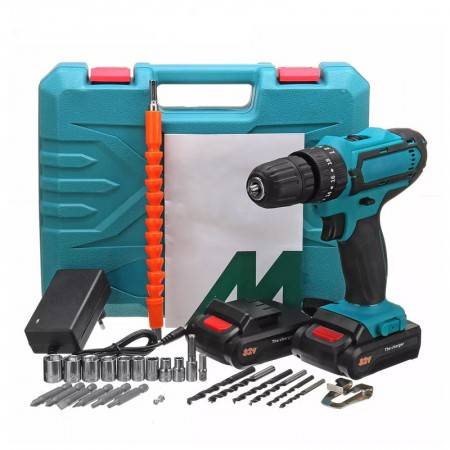32V Cordless Electric Screwdriver Household Rechargeable lithium Battery Drill Electric Tool Drill Driver+Accessories