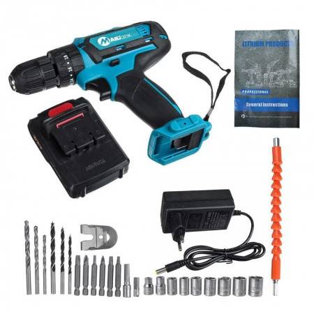 Tool Set General Household Repair Hand Tool Kit with Plastic Toolbox Storage Case with Lithium electric drill