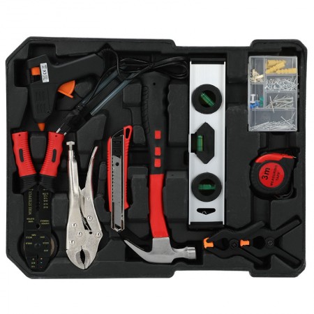 399pcs Hand Tool Set with 2pcs Castors Aluminum Trolley Case Mechanics Kit Box Organize Castors Toolbox Trolley DIY Tool Set
