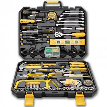 Hand Tool Set General Household Hand Tool Kit with Plastic Toolbox Storage Case Socket Wrench Screwdriver Knife