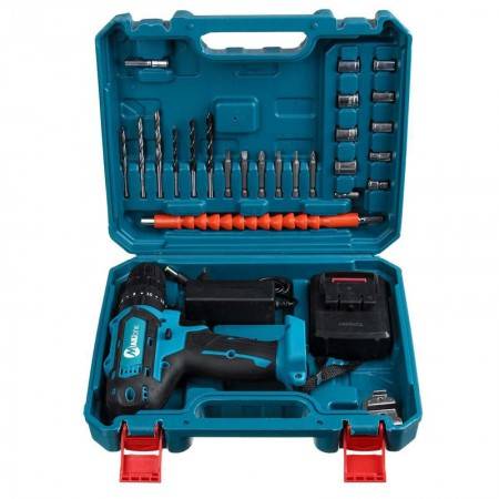 Tool Set General Household Repair Hand Tool Kit with Plastic Toolbox Storage Case with Lithium electric drill