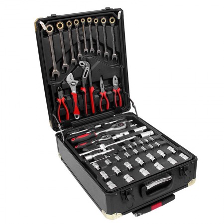 399pcs Hand Tool Set with 2pcs Castors Aluminum Trolley Case Mechanics Kit Box Organize Castors Toolbox Trolley DIY Tool Set