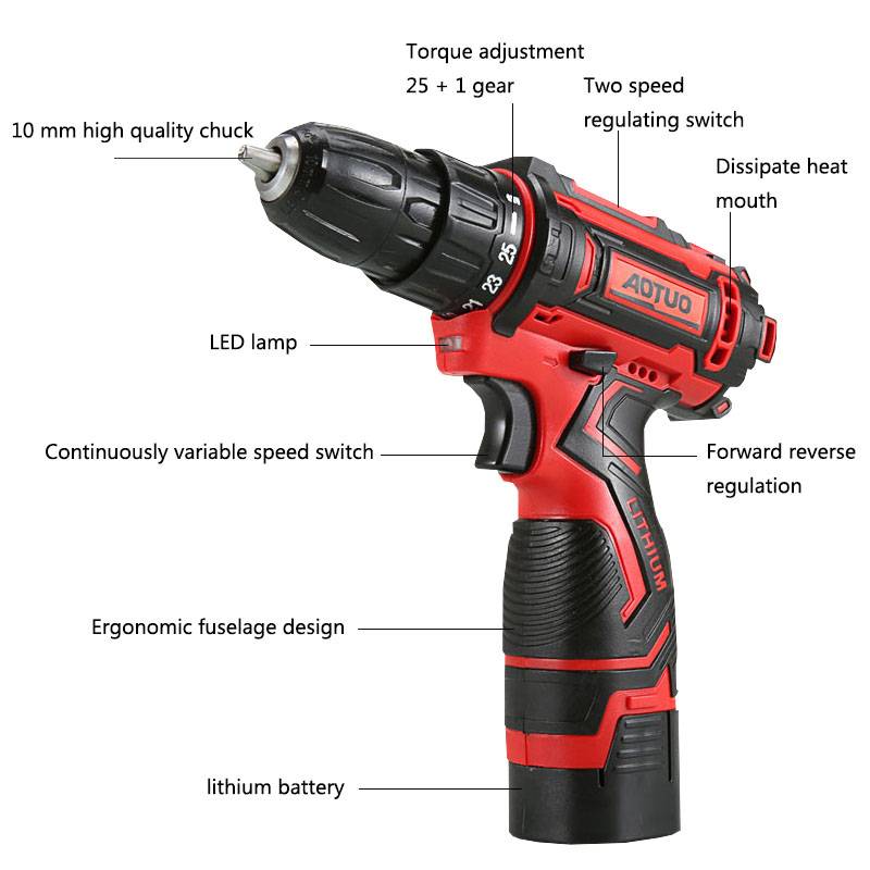 Electric Drill Cordless Screwdriver Lithium Battery Two-speed Mini Drill  Cordless Screwdriver Power Tools