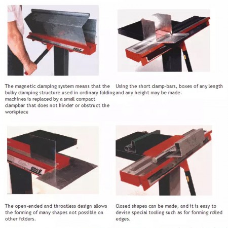 Manual Floor Model Box & Pan (Finger) Brake with bending length 50″ and 14GA Mild Steel (18GA Stainless Steel) bending capacity.