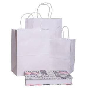 Kartoo White Kraft Daabacaadda Paper Shopping Bag la xamili shirkad