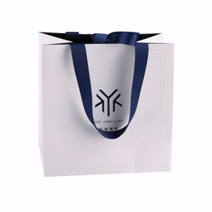 Logo Print White Luxury Paper Shopping Bag Gift Bag with Ribbon Handle Item