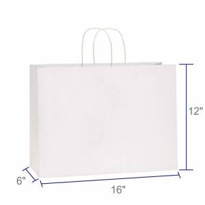 bolsa de compras de papel Kraft de color blanco con papel artesanal de alta calidad