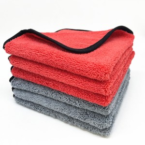 Black Border Edge Microfiber Long Short Piles Towel Car Detailing Cloth-B