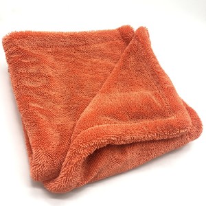Orange Color Double Twisted Towel Car Drying Using Microfiber Cleaning Cloth