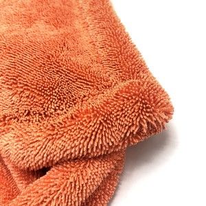 Orange Color Double Twisted Towel Car Drying Using Microfiber Cleaning Cloth