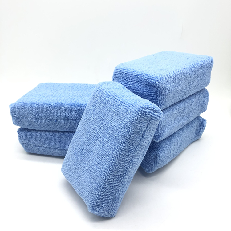 Blue Color Warp Knitted Wrap Sponge Applicators Car Washing Pad Featured Image