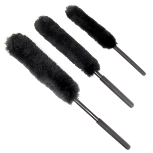 Kit di spazzole in lana di rotella di manicu estensu per l'internu è l'esterno di a vittura, neru