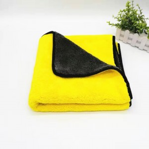 Factory Customization 40*40CM Gray+Yellow Border Edge Double Coral Fleece Towel-E
