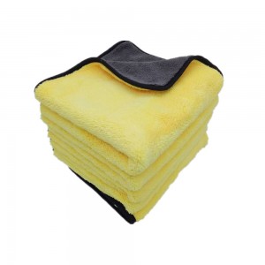 Factory Customization 40*40CM Gray+Yellow Border Edge Double Coral Fleece Towel-E