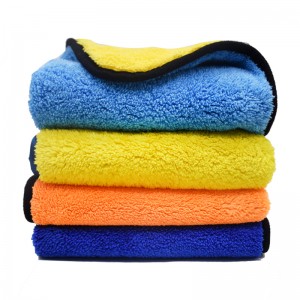 Double colors plush coral fleece drying towels 40x40cm 600gsm yellow
