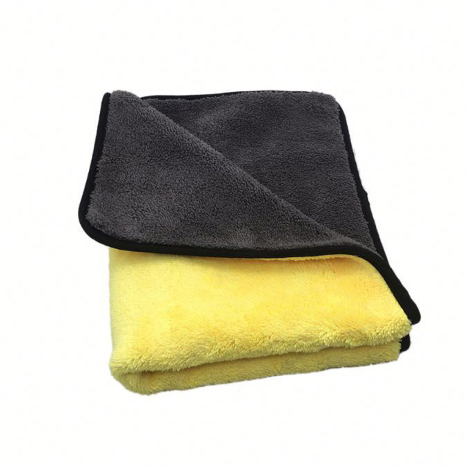 Factory Customization 40*40CM Gray+Yellow Border Edge Double Coral Fleece Towel-E Featured Image