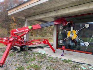 Glass installation works by 3 tons mini crane