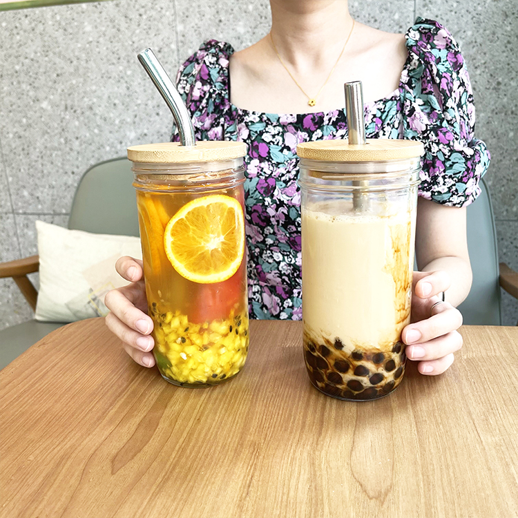 Reusable Smoothie Cups Boba Tea Cups with Lid and Straw,Bubble Tea
