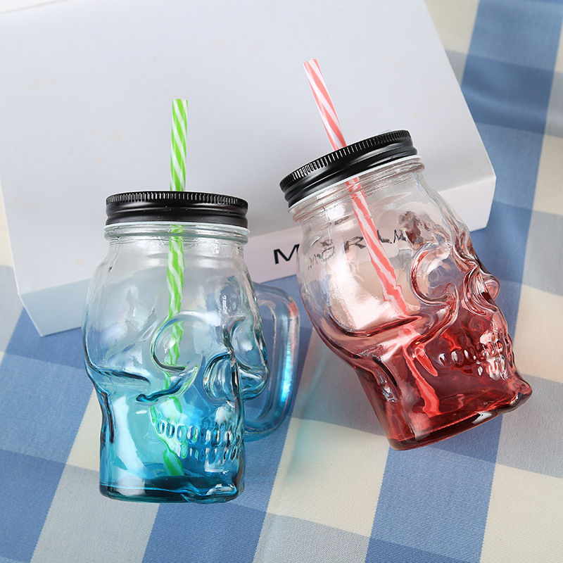 USA 12oz Iced Coffee Cup Reusable Mason Jar Cups + Metal Lid Plastic Straw