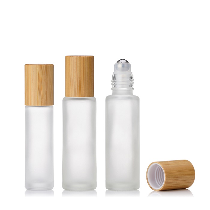 Essential Oil Perfume Roll On Glass Bottles 5ml 10ml 15ml Clear Frosted Bottle with Natural Bamboo Cap
