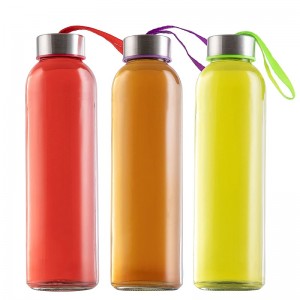 Glass Water Bottles with Sleeves and Stainless Steel Lids for Kombucha, Juice, Tea